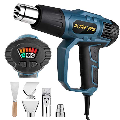 Pistola de Aire Caliente, DETLEV PRO 2000W 230V Temperaturas Ajustable 50-600 Grados con Pantalla LED con 4 Boquillas 1 Raspador