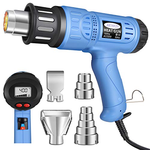 Pistola de Aire Caliente MOWIS calor Decapador Profesional con Pantalla LCD Temperatura Ajustable (100-600℃, 190-500L/min) 4 accesorios para Pelar Pintura, Deformar Tubos, Encoger PVC