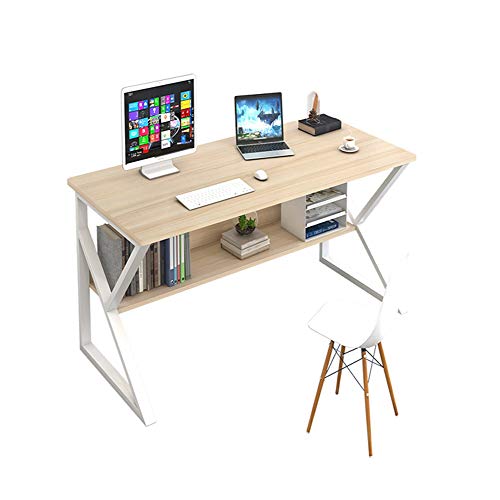 Plasaig - Escritorio compacto impermeable para computadora con cabaña, escritorio de madera para espacios pequeños, patas de mesa en forma de K, escritorio de oficina(madera de cerezo de arce)