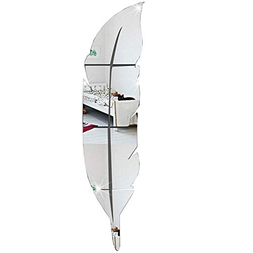 Pluma Brillante Etiqueta de La Pared Espejo, 3D Moderno Decorativo Espejo Extraíble Arte de la Pared para la Sala de Estar Dormitorio Oficina Decoración del Hogar 73x18 cm