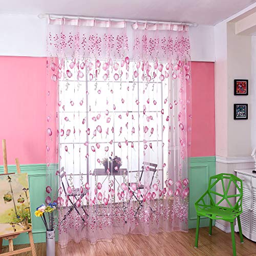 Ponacat Cortinas de Ventana para Sala de Estar de Dormitorio Barra de Cortina de Gasa de Flores Bolsillo Superior tulipán Estampado Floral Transparente 39.4 * 78.7 Pulgadas 1 Piezas