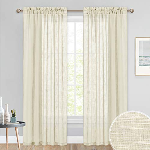 PONY DANCE Cortinas Dormitorio Matrimonio - Cortinas Voile Semitransparentes para Salón Habitación Niños, 2 Piezas, 132 x 213 CM (An x L), Beige