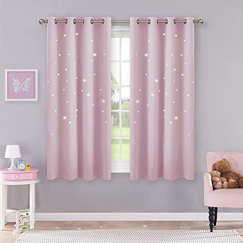 PONY DANCE Cortinas Opacas Estrellas - Cortinas Infantiles Aislante Termica para Habitación Niñas, 2 Uds, 117 x 137 cm, Rosado