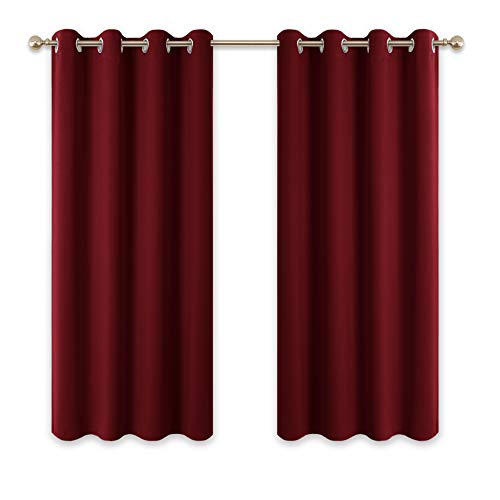 PONY DANCE Telas Cortinas Cortas Opacas Rojas Salon Modernas Paneles Aislantes Termicos Antimosquitos/Decoracion Hogar Habitacion Juvenil Ventana Pequeña Cocina Baño, 2 Uds, 117 x 137 cm (An x L)