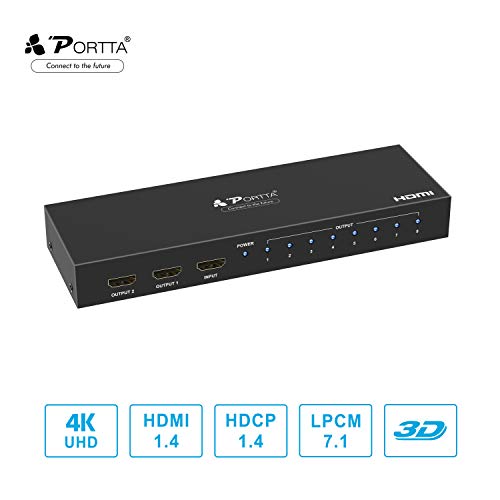PORTTA 4PET0108 Divisor HDMI de 8 Puertos 1x8 v1.4 con Soporte de 340 MHz y 4 K x 2 K de Audio comprimido 3D sin comprimir