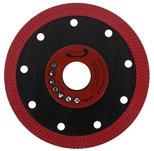 PRODIAMANT Disco de corte de diamante Color Flash 115 mm x 22,23 mm para azulejos y gres porcelánico, disco de diamante rojo 115 mm