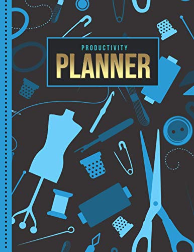 Productivity Planner: Neon Blue Fashion Sewing Pattern on Black / Undated Weekly Organizer / 52-Week Life Journal With To Do List - Habit and Goal ... Calendar / Large Time Management Agenda Gift