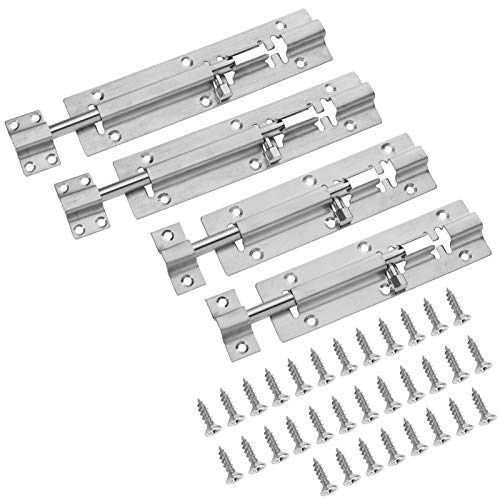 QINREN Pestillo para puerta de acero inoxidable, 4 unidades, con tornillos, 15,2 cm, cerradura deslizante para cuarto de baño, baño o dormitorio