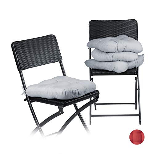 Relaxdays Set de 4 Cojines para Sillas, Exterior, Interior, Lavable, Comedor, Jardín, Mullido, Poliéster, 36x36 cm, Gris