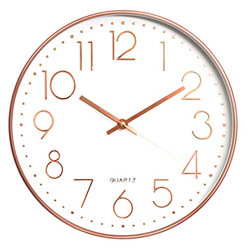Reloj de Pared Moderno Grandes Decorativos Silencioso Interior Reloj de Cuarzo de Cuarzo Redondo No-Ticking para Sala de Estar para Cocina, Oficina, Dormitorio, Aula (30 cm, Color Oro Rosa)