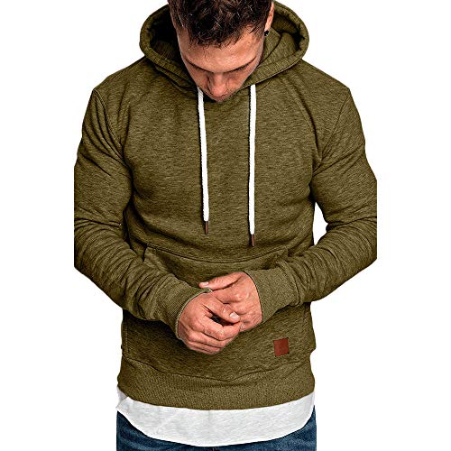 Reooly Hombres de Manga Larga Color sólido Otoño e Invierno Sudadera Casual Sudadera con Capucha Tops Ropa Deportiva Jersey(Armygreen,X-Large)