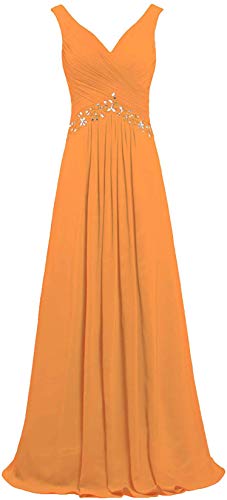 Richly Shop - Vestido de noche para mujer, cuello en V, sin mangas, largo -  Naranja -  46