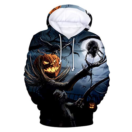 RISTHY Sudadera para Hombre de Miedo Halloween Calabaza 3D Informal Manga Larga Partido Capucha Tops