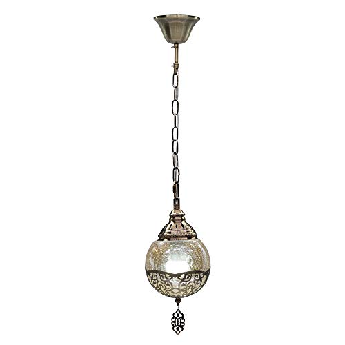 RUIBO Retro Lámpara Colgante Vintage Pavo Romántico Cristal Ámbar Pantalla Colgante Marco Metálico Moderno E27 Bar Mostrador Restaurante Lámparas Interiores Luz Cálida