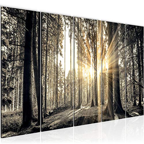 Runa Art Cuadro XXL Bosque paisaje 200 x 80 cm Gris marrón 5 Piezas - Made in Germany - 503855a