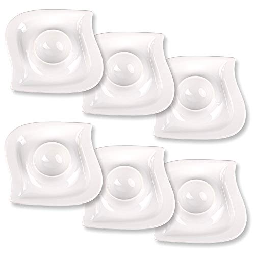 Schramm® 6 copas de huevo blanco de porcelana curvada Porta-huevos con estante Porta-huevos 6 pack