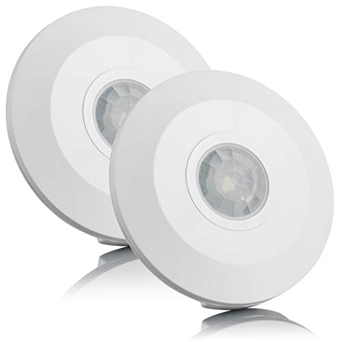 SEBSON® 2X Detector de Movimiento Techo, Interior, LED Adecuado, Montaje en Techo, programable, Sensor de Infrarrojos, Alcance 6m/360°