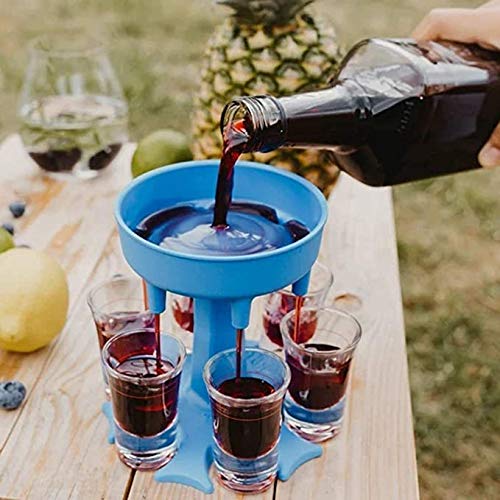 SeeKool Dispensador de 6 Vasos de Chupito, Dispensador de Licor Carrier Caddy para llenar líquidos para Cócteles,Juegos para Beber Vasos de Chupito, Adecuado para Fiestas de Reunión de Amigos (Azul)