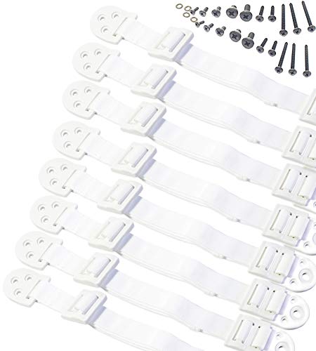 Set ajustable de anclaje antivuelco para muebles. 8 piezas de correas para paredes de seguridad para bebés por Boxiki Kids. Correas de sujeción para terremotos y montajes de pared para TV. (Blanco)