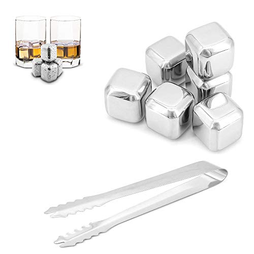 ShawFly - Juego de 6 cubitos de hielo de acero inoxidable con clip reutilizables para enfriar rocas de refrigeración para Scotch Whisky, vino, gin