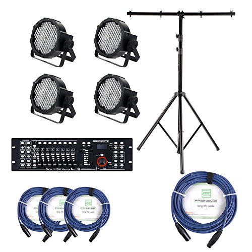 Showlite FLP-144W focos SET de 4, incl. DMX Controller Master Pro USB + tripode + cable