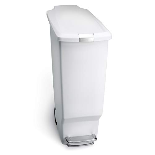 simplehuman, cubo estrecho con pedal, plástico blanco, 40 L