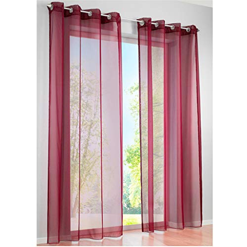 SIMPVALE 2 Paneles Cortinas con Ojales Translúcida Visillos para Dormitorios Habitación Salón Balcón,Rojo Vino,140cm x 245cm