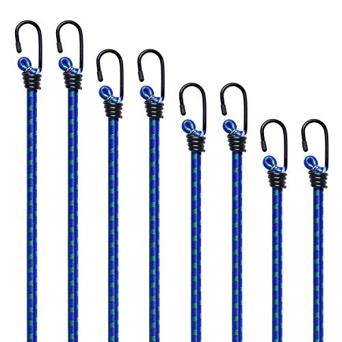 Siumir Cuerdas Elásticas con Ganchos 8 PCS Azul Pulpos Elásticos Transporte 40 cm 60 cm 78 cm 98 cm Bungee Cords para Coche, Camping, Lonas