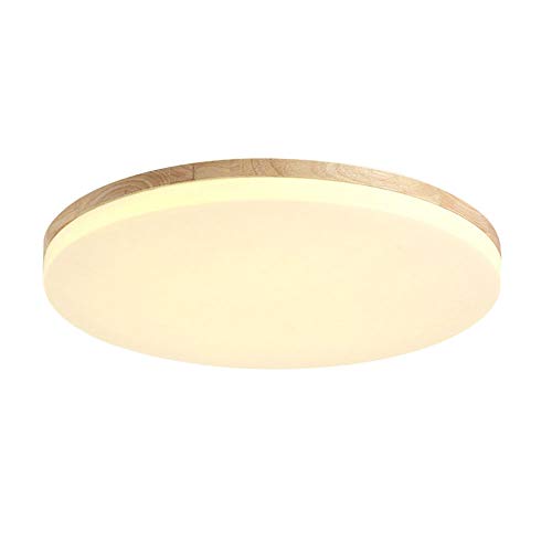 SJUN plafón Madera Salón Lámpara Redonda Plana Salón Proyección Madera Roble lámpara de Techo Dormitorio Vintage lámpara Techo luz de Habitaciones con lámpara LED, Warmes Licht, 26cm 18w