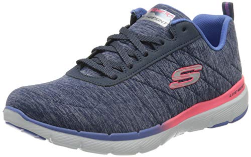 Skechers Flex Appeal 3.0, Zapatillas Mujer, Azul (Navy Mesh/Pink & Purple Trim Nvmt), 37 EU