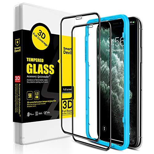 SmartDevil [2 Pack] Protector Pantalla de iPhone 11 Pro/iPhone XS/X,Cristal Templado,Vidrio Templado [Fácil de Instalar] [3D Borde Redondo] [Garantía de por Vida] para iPhone 11 Pro/iPhone XS/X