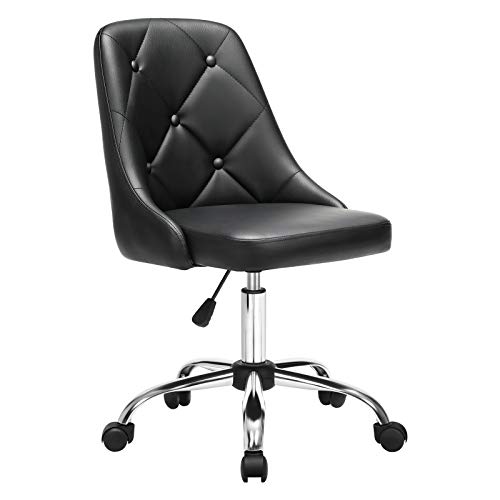 SONGMICS Silla de Oficina, Silla Giratoria Cómoda, Regulable en Altura, Capacidad de Carga de 120 kg, Marco de Acero, Superficie de Cuero Sintético, para Estudio, Oficina, Negro OBG018B01