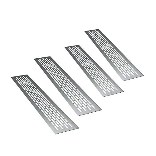 sossai® Rejillas de ventilación de aluminio - Alucratis (4 piezas) | Rectangular - dimensiones: 48 x 8 cm | Color: inox | rejilla de aire