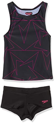 Speedo Boomstar Tanquini, Junior Girls, Negra/Rosado, 28 (9-10 años)