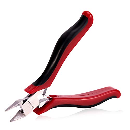 SPEEDWOX Mini Diagonal Cutting Pliers Flush Wire Cutters Micro Shear Precision Plastic Nippers Side Cutting Angled Head Functional Professional Tool with Spring Chrome Vanadium Steel 4 Inch