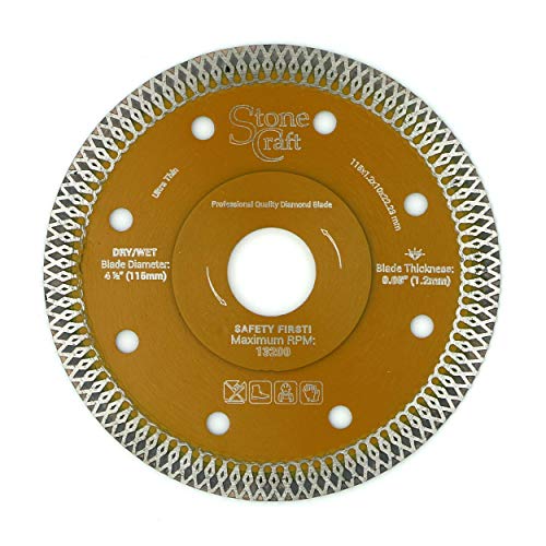 Stonecraft Disco de corte de diamante Turbo Cuchilla de diamante ultrafina de 115 mm, azulejo cerámico seco/húmedo