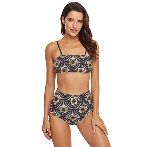 SUGARHE Traje de baño para Mujer,Azulejos Sin Fisuras Filas Flores Pinchadas Estilizadas,Conjunto de Bikini para niñas Dividido(XL)