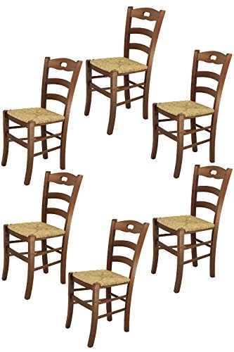 t m c s Tommychairs - Set 6 sillas Savoie para Cocina y Comedor, Estructura en Madera de Haya Color Nuez y Asiento en Paja