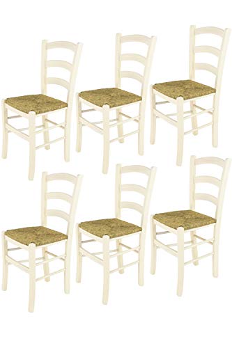 t m c s Tommychairs - Set 6 sillas Venice para Cocina y Comedor, Estructura en Madera de Haya Color anilina Blanca y Asiento en Paja