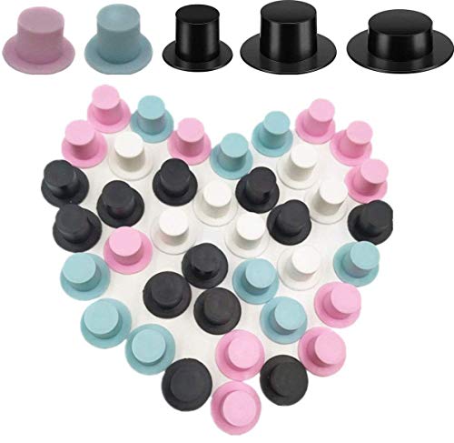 TANGGER 120 PCS Mini Sombrero de Copa Negro Sombreros de Muñeco de Nieve Mini Sombreros DIY Blanco Rosa Azul para Bricolaje,3 Tamaños Diferentes