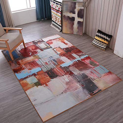 TANGYUAN Alfombra De Salón Moderna De Pelo Corto Diseño - Pintura al óleo combinación Costura Creativa Alfombra Elegante Buena renta cómoda y Suave y esponjosa-El 140x200cm