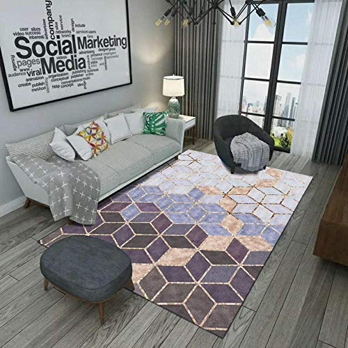 TANGYUAN Alfombra habitación Dormitorio Lavables Comedor - Salón Alfombra Forma de Diamante gradiente Multicolor Costura geométrica 3D Gruesa sin caerse-Los 50 x 80 m