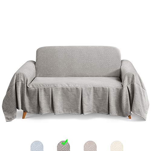 TAOCOCO Funda de sofá, Funda de Silla de Sala, Funda de Silla de Perro, Funda de protección de Silla, Lavable a máquina，Toalla de sofá con Volantes (Gris, 260_x_210_cm)