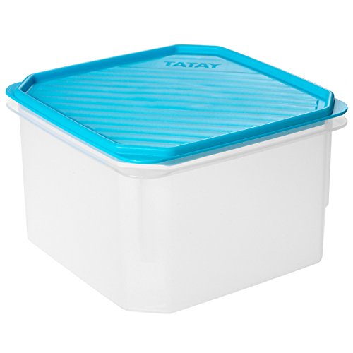 TATAY 1161200 - Contenedor de alimentos hermético cuadrado con tapa flexible a presión azul, libre de BpA, 2,9 litros de capacidad, 18,5 x 18,5 x 12,2