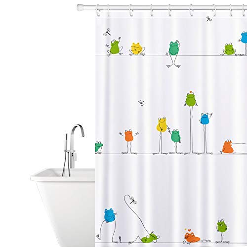 Tatkraft Funny Frogs Cortina de baño de Tela 180X180cm con 12 Anillos 100% Impermeable Resistente al Moho