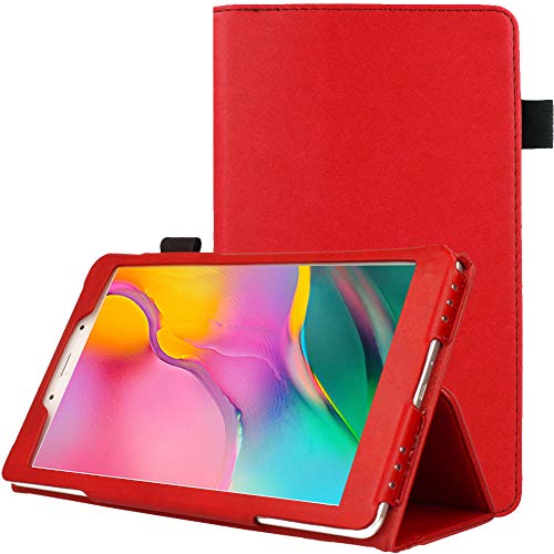 TECHGEAR Funda de Cuero Diseñado para Nuevo Samsung Galaxy Tab A 8.0" 2019 (SM-T290 / SM-T295), Funda de Cuero PU Protectora Soporte y Correa de Mano [Rojo]