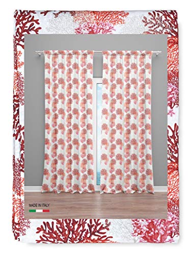 Tex family Cortina coral roja 160 x 300 cm confeccionada en Italia, mezcla de lino