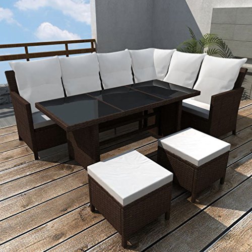 Tidyard Conjunto Muebles de Jardín de Ratán 14 Piezas para 8 Personas con Mesa y Cojines Extraíbles,Sofas Exterior para Jardín Terraza Patio en Ratán PE Marrón