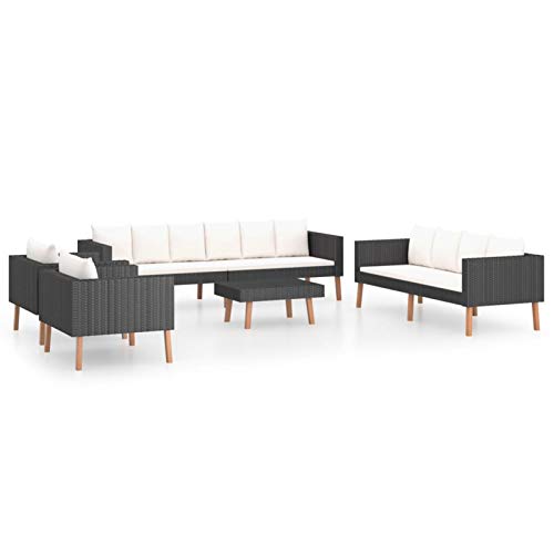 Tidyard Conjuntos Sofa Exterior Set de Muebles de jardín 5 pzas y Cojines ratán sintético Negro