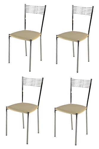 Tommychairs - Set 4 sillas Elegance para Cocina, Comedor, Bar y Restaurante, Estructura en Acero Cromado y Asiento tapizado en Polipiel Color Arena